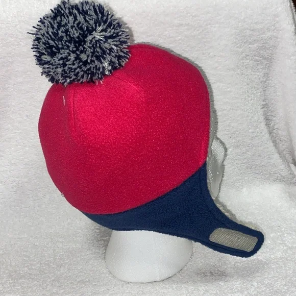 L.L. Bean Toddlers' Mountain Classic Fleece Hat navy pink Pom Pom 12/24m - Picture 3 of 6